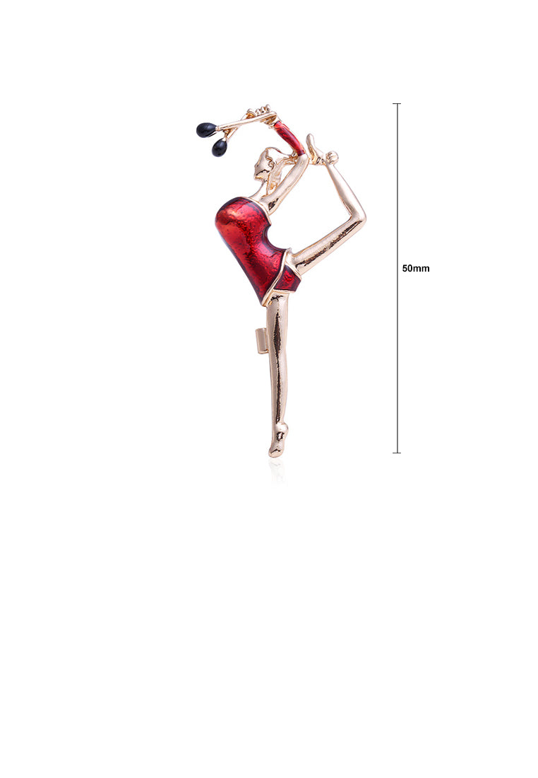 Fashion and Elegant Plated Gold Red Skirt Beauty Brooch - Vibrant Color