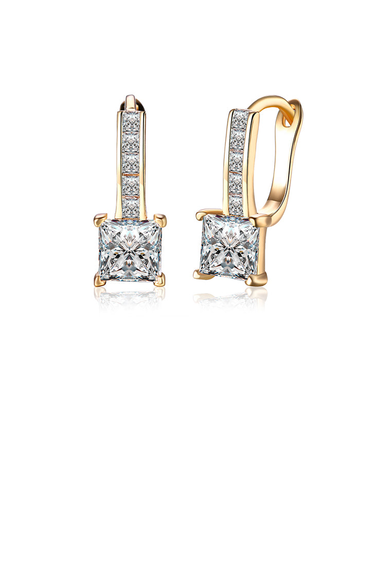 Fashion Plated Champagne Gold Square Cubic Zirconia Earrings - Luxurious Look