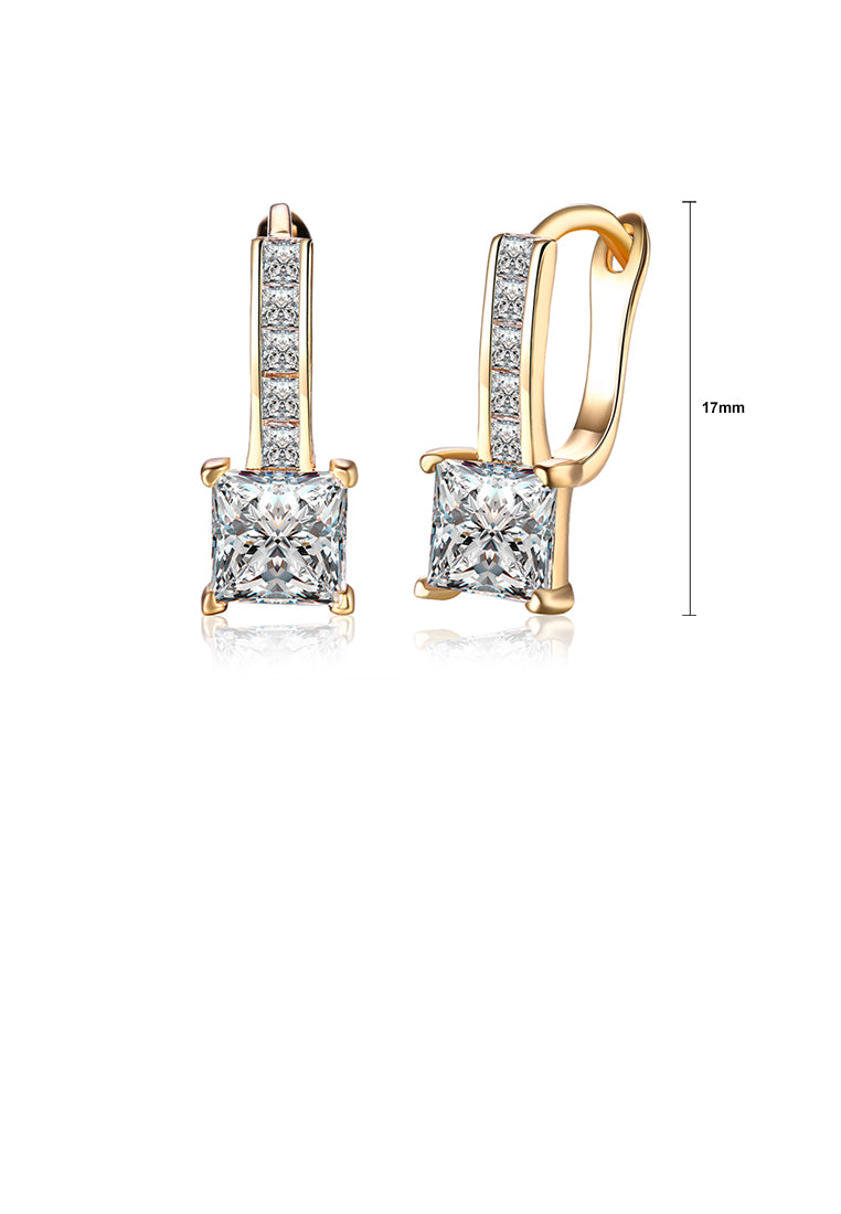 Fashion Plated Champagne Gold Square Cubic Zirconia Earrings - Luxurious Look