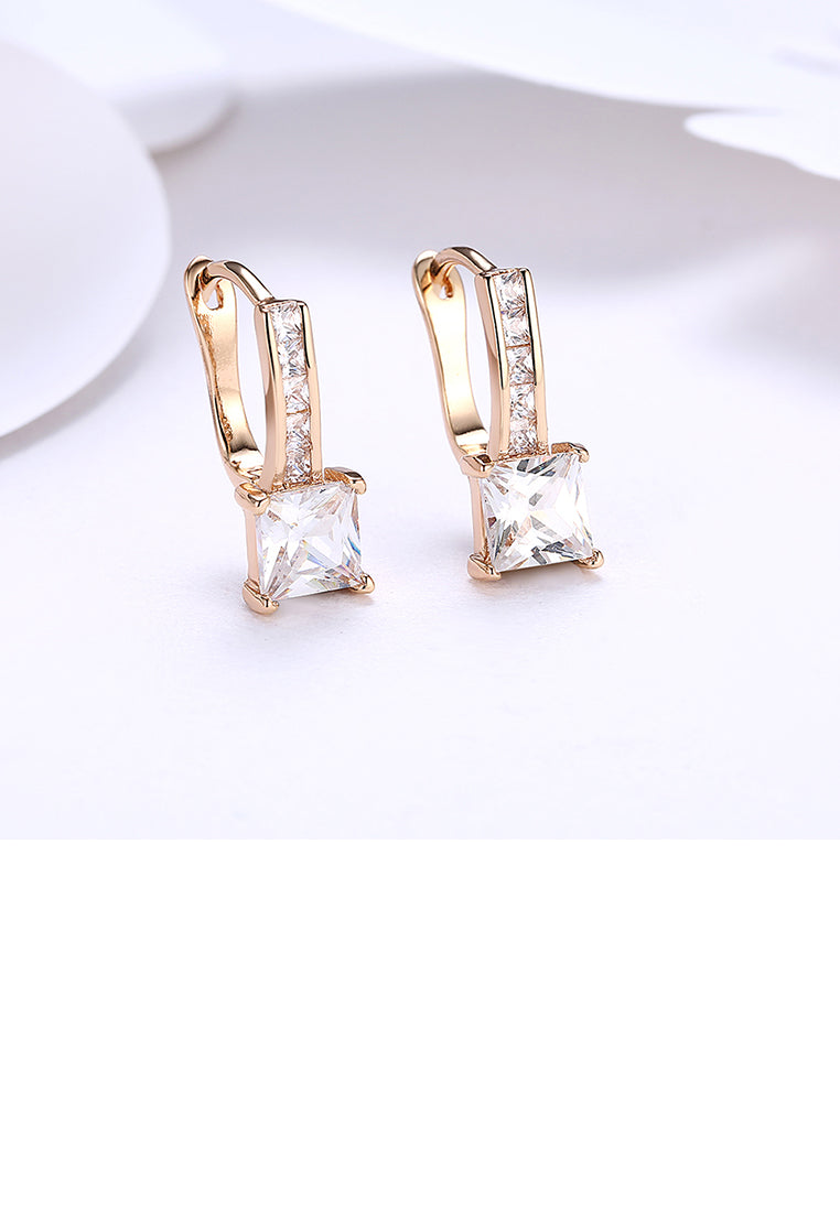 Fashion Plated Champagne Gold Square Cubic Zirconia Earrings - Luxurious Look