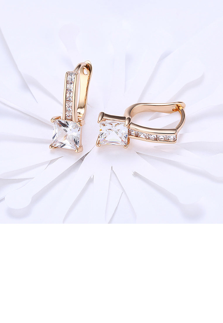 Fashion Plated Champagne Gold Square Cubic Zirconia Earrings - Luxurious Look