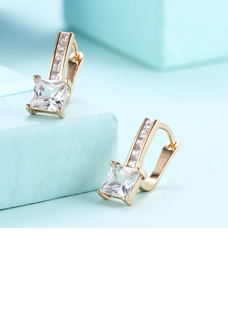 Fashion Plated Champagne Gold Square Cubic Zirconia Earrings - Luxurious Look