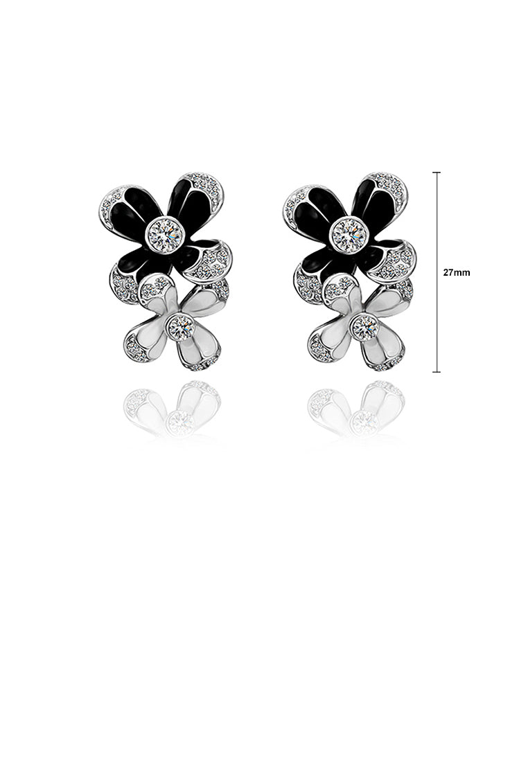 Elegant Double Flower Stud Earrings with Austrian Element Crystal