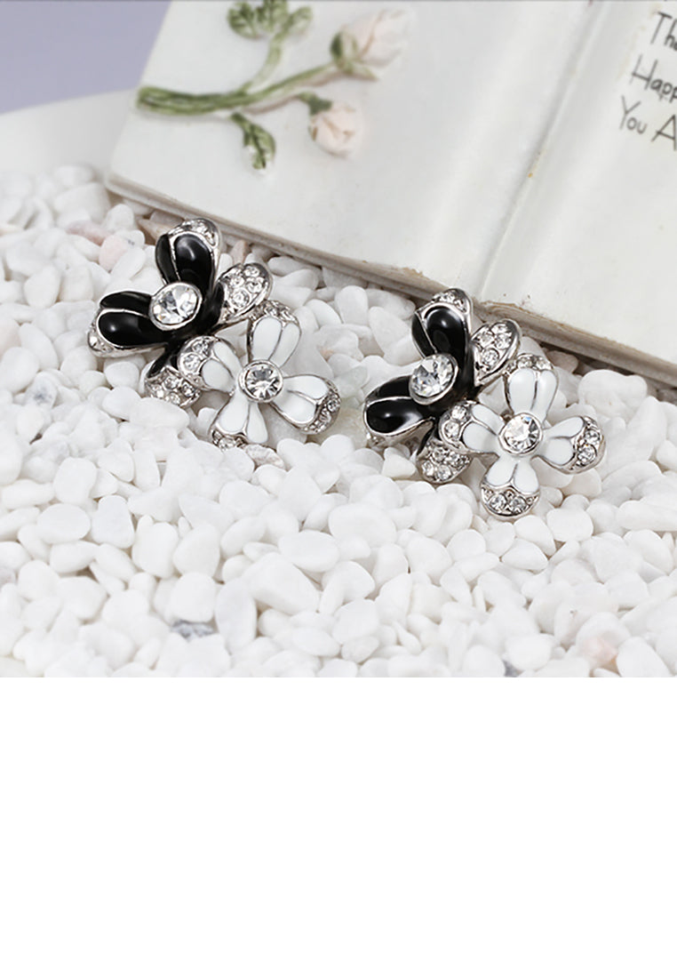 Elegant Double Flower Stud Earrings with Austrian Element Crystal