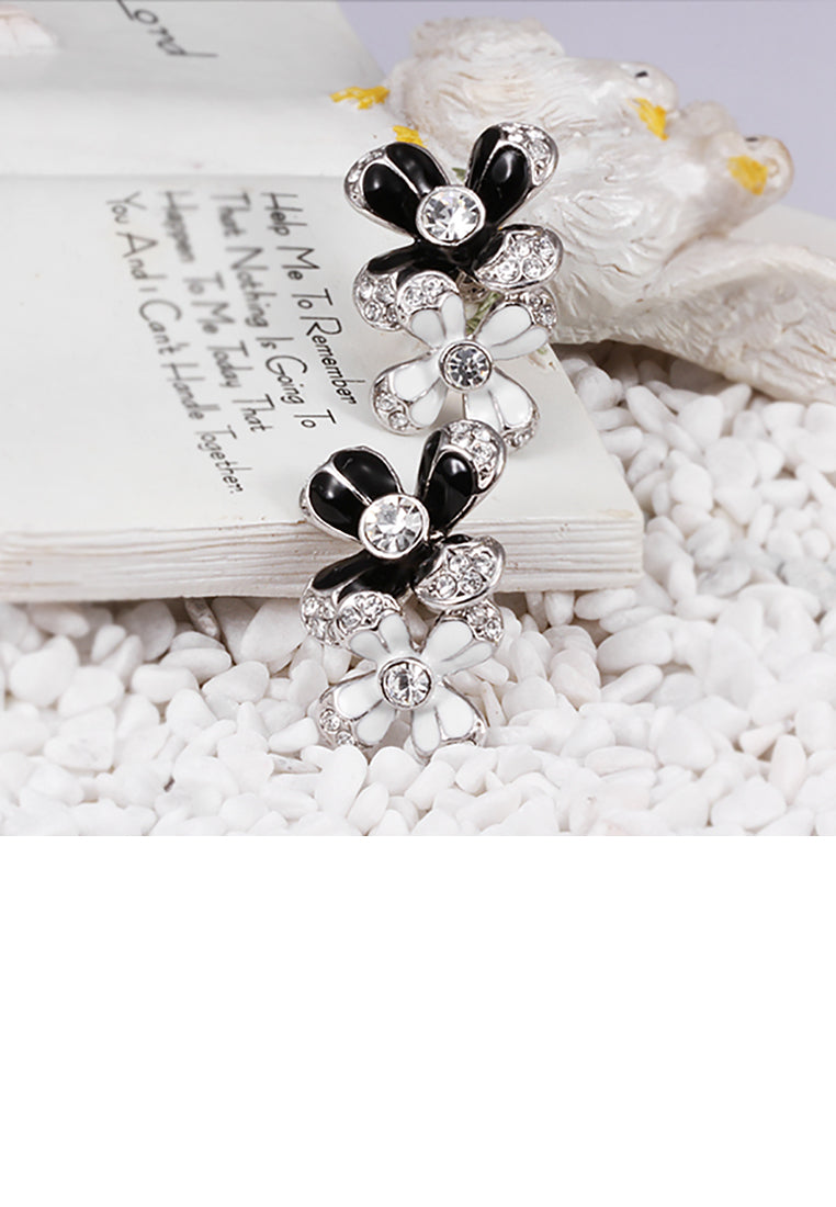 Elegant Double Flower Stud Earrings with Austrian Element Crystal