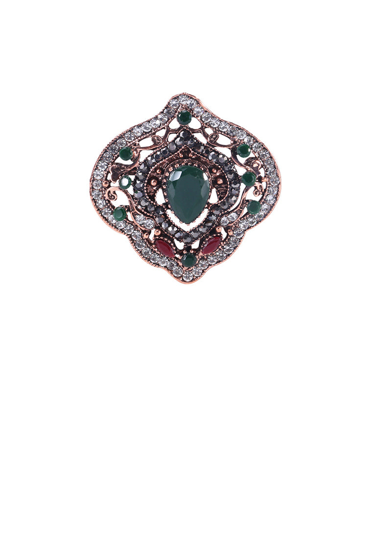Elegant Vintage Plated Gold Geometric Pattern Brooch with Cubic Zirconia - Luxurious Look