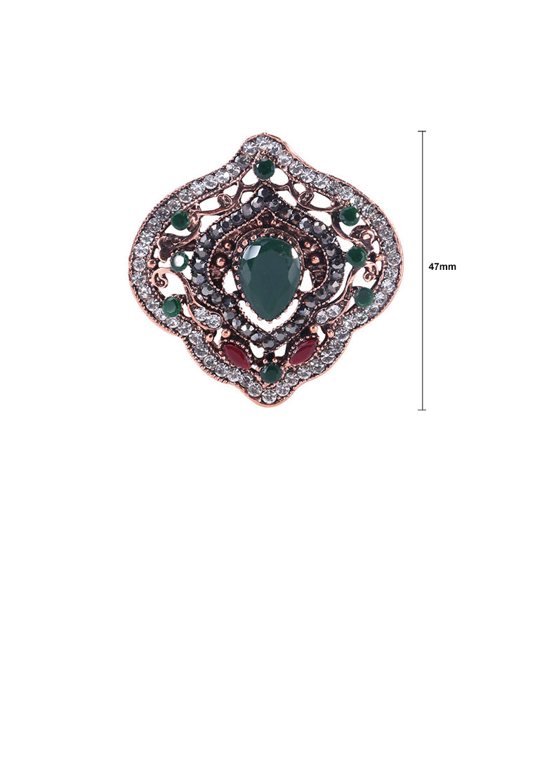 Elegant Vintage Plated Gold Geometric Pattern Brooch with Cubic Zirconia - Luxurious Look