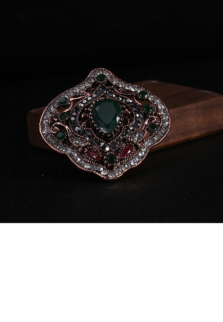 Elegant Vintage Plated Gold Geometric Pattern Brooch with Cubic Zirconia - Luxurious Look