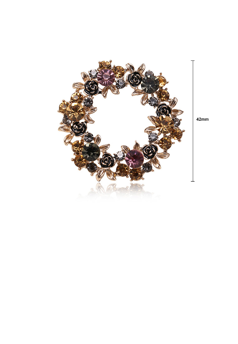 Fashion and Elegant Plated Gold Geometric Rose Round Brooch with Cubic Zirconia - Luxurious Look