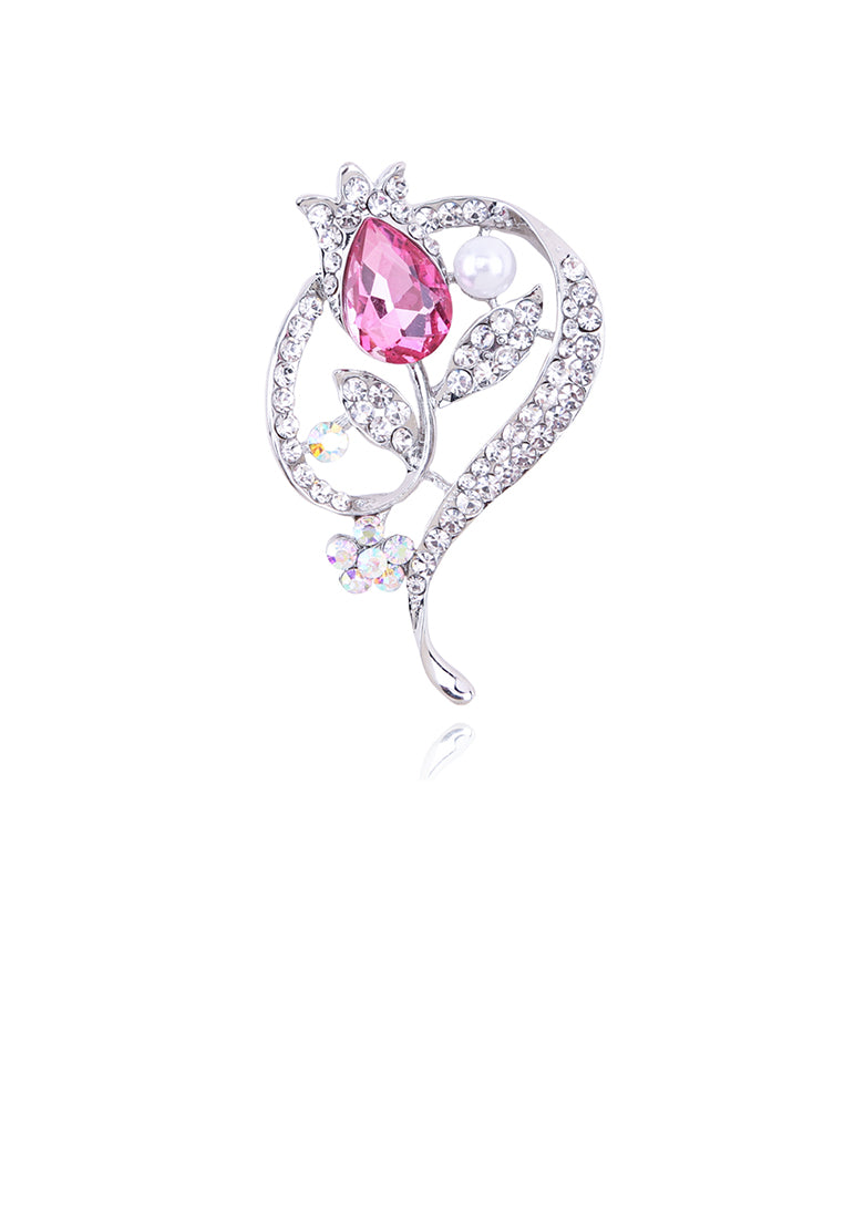 Fashion and Elegant Geometric Flower Imitation Pearl Brooch with Pink Cubic Zirconia - Luxurious Look - Vibrant Color