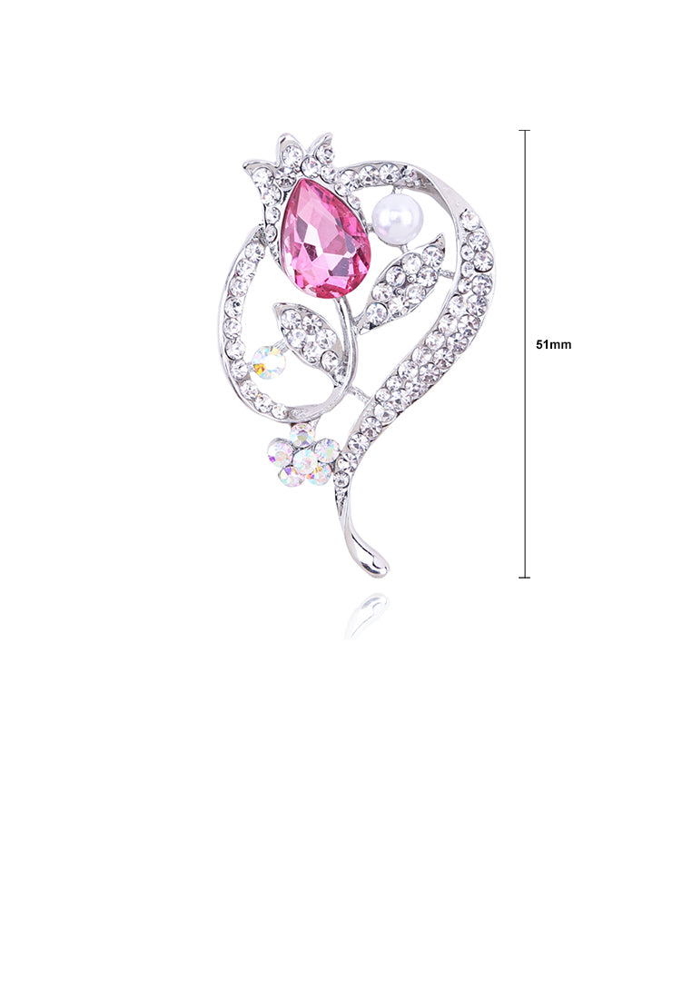 Fashion and Elegant Geometric Flower Imitation Pearl Brooch with Pink Cubic Zirconia - Luxurious Look - Vibrant Color