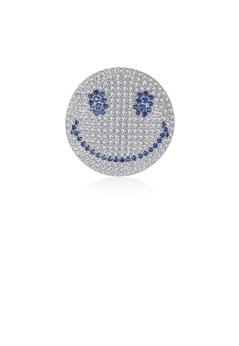 Simple Personality Geometric Round Smiley Face Brooch with Blue Cubic Zirconia - Luxurious Look