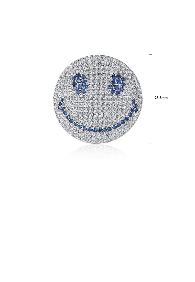 Simple Personality Geometric Round Smiley Face Brooch with Blue Cubic Zirconia - Luxurious Look