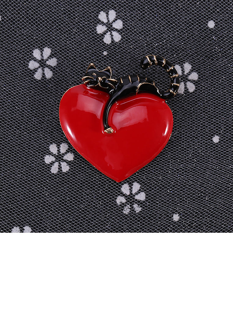 Fashion Cute Black Cat Heart-shaped Brooch