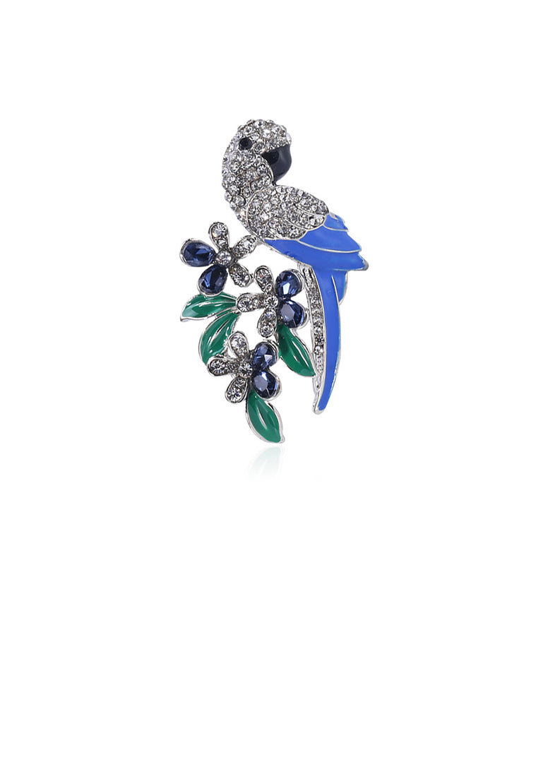 Fashion Bright Blue Parrot Brooch with Cubic Zirconia - Luxurious Look