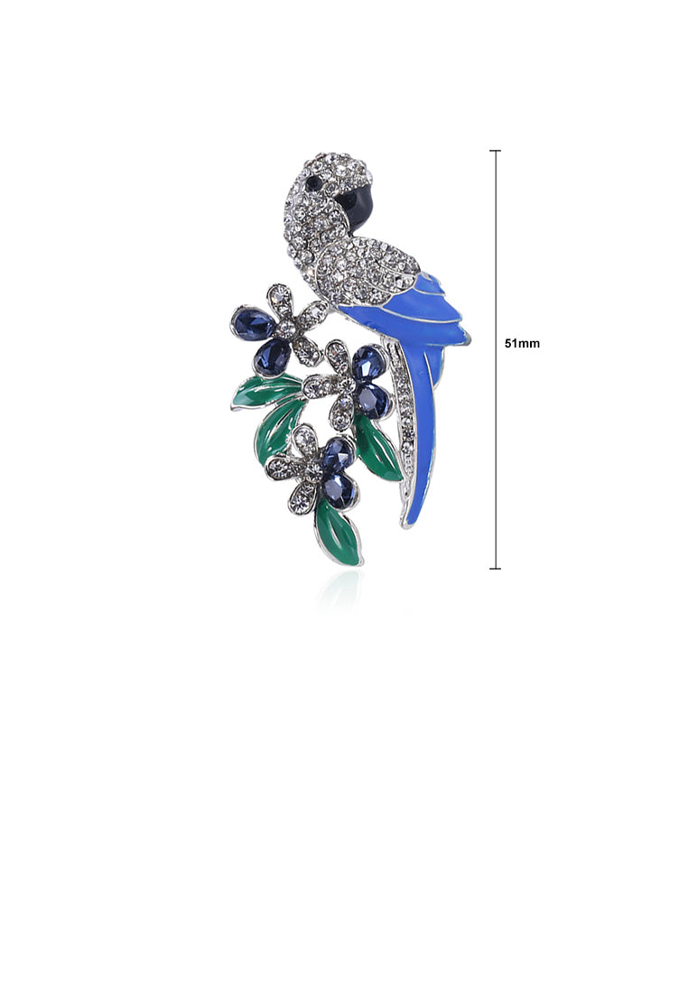Fashion Bright Blue Parrot Brooch with Cubic Zirconia - Luxurious Look