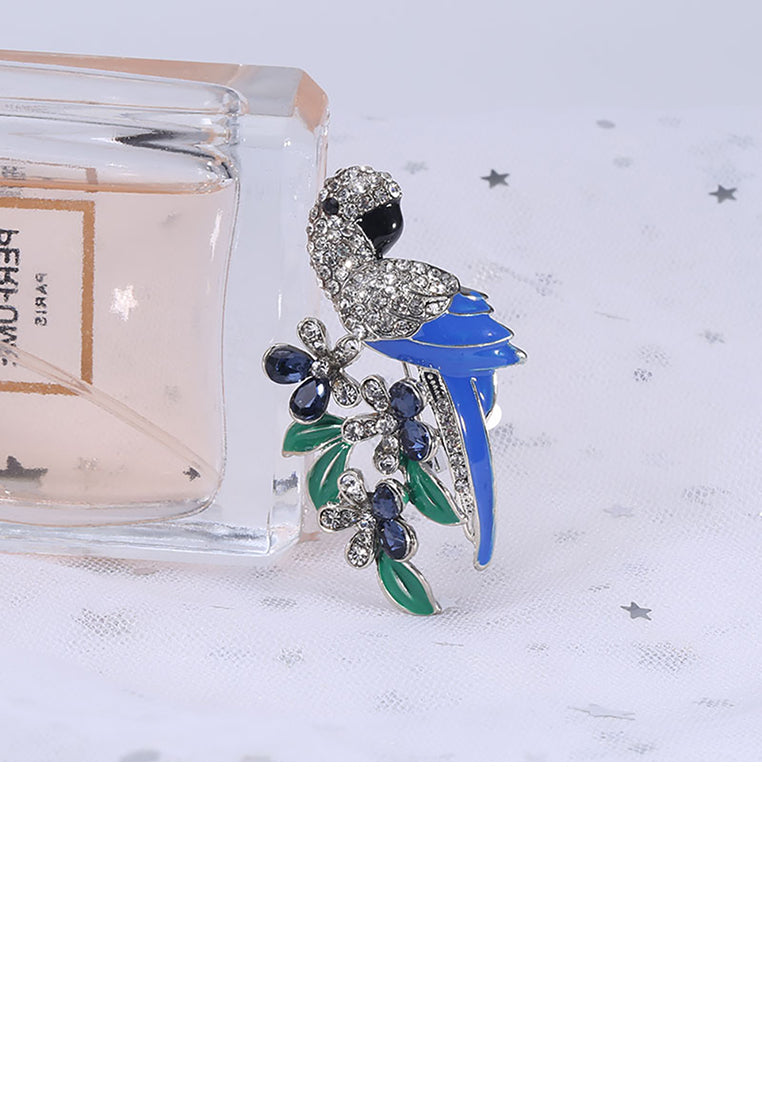Fashion Bright Blue Parrot Brooch with Cubic Zirconia - Luxurious Look