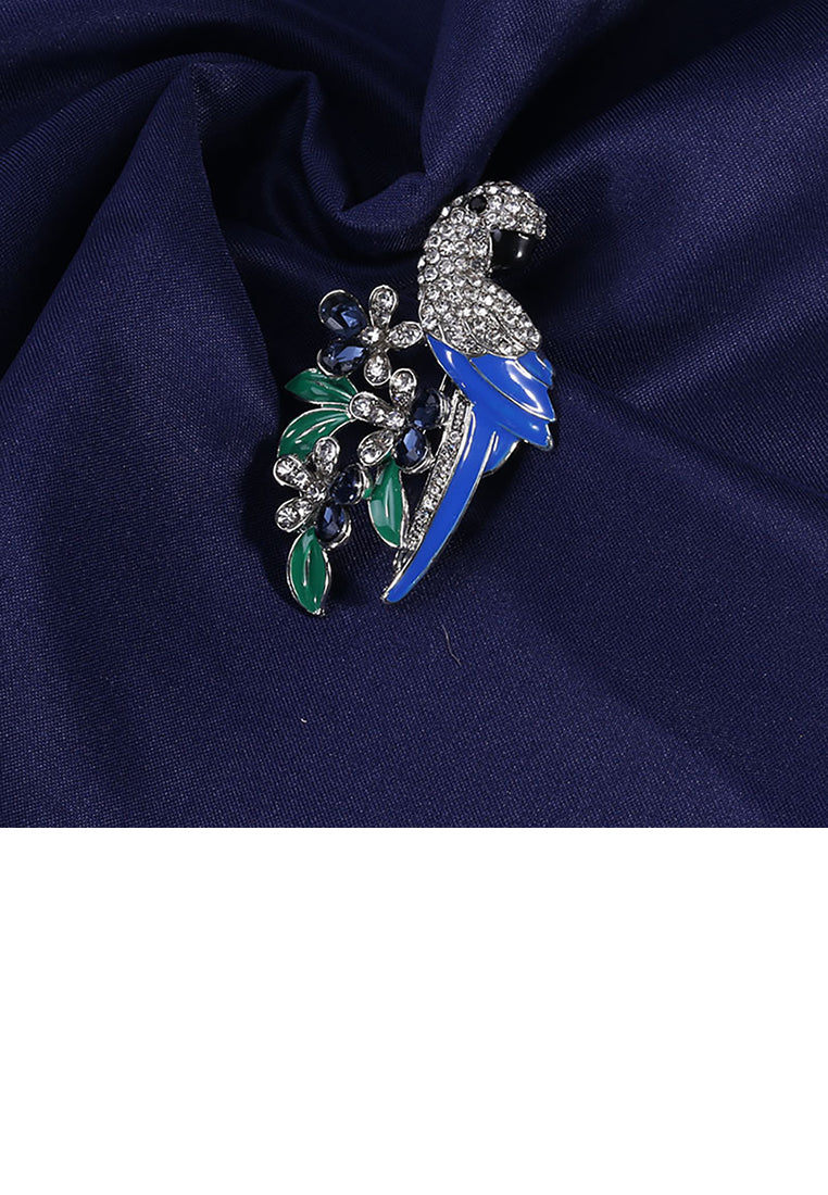 Fashion Bright Blue Parrot Brooch with Cubic Zirconia - Luxurious Look
