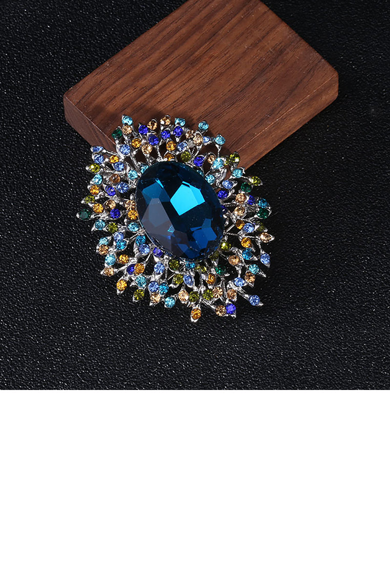 Fashion Elegant Geometric Pattern Blue Cubic Zirconia Brooch - Luxurious Look