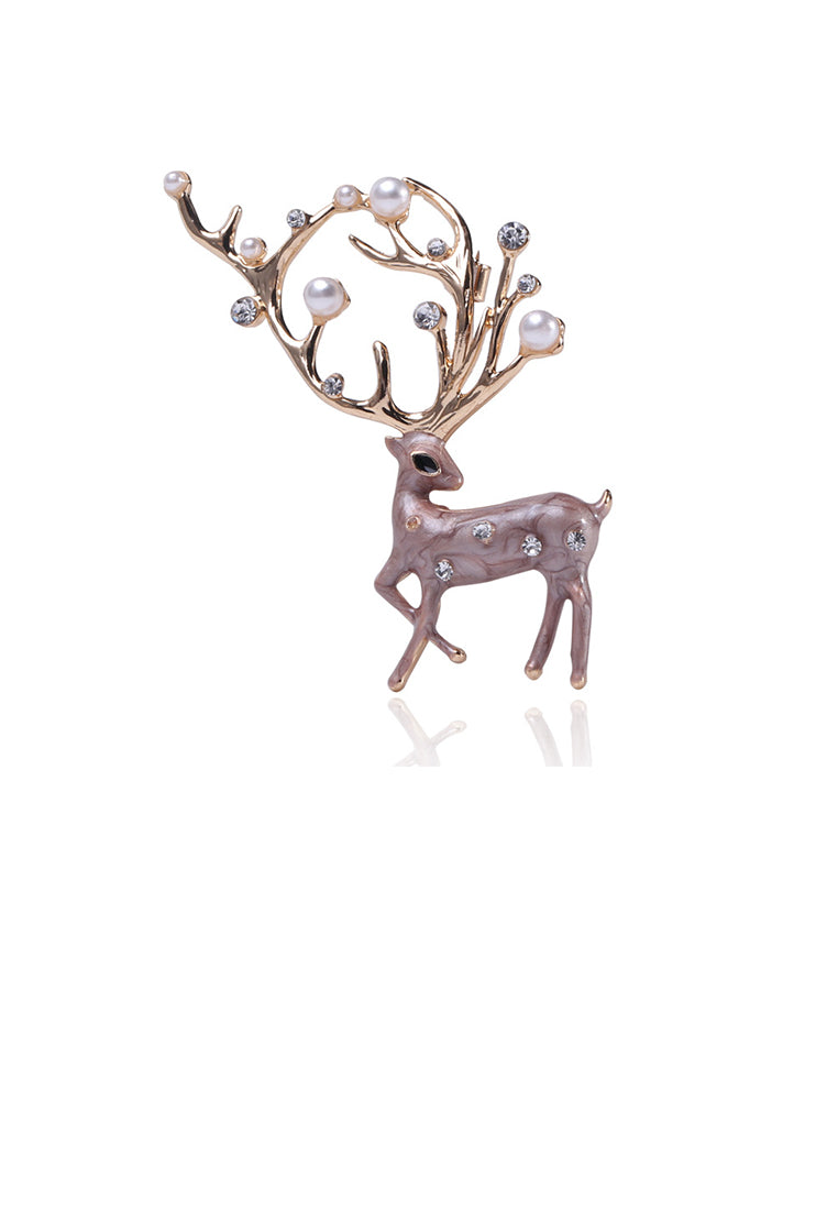Fashion Personality Brown Fawn Imitation Pearl Brooch with Cubic Zirconia - Luxurious Look - Vibrant Color