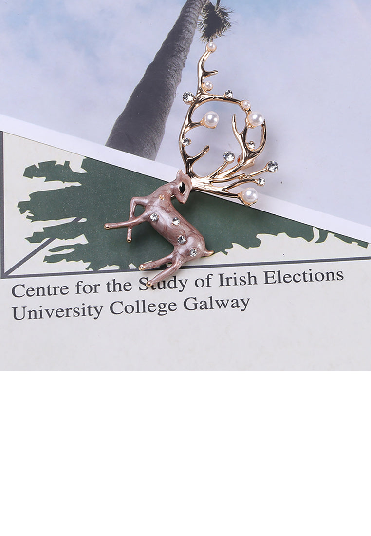 Fashion Personality Brown Fawn Imitation Pearl Brooch with Cubic Zirconia - Luxurious Look - Vibrant Color