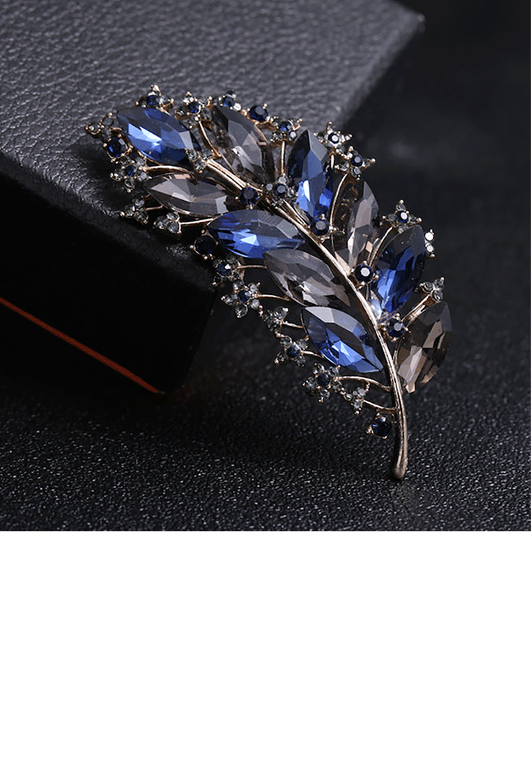Fashion and Elegant Leaf Brooch with Blue Cubic Zirconia - Luxurious Look