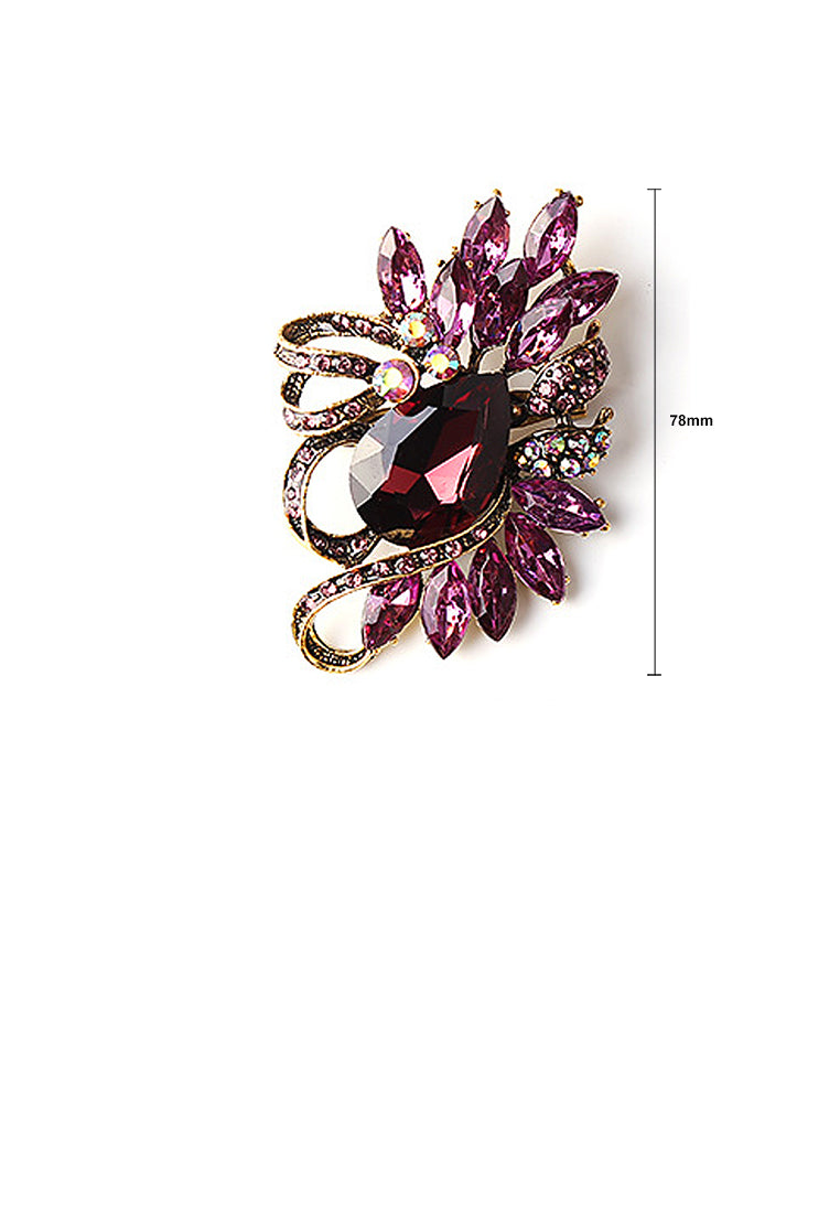 Fashion Bright Plated Gold Geometric Purple Cubic Zirconia Brooch - Luxurious Look
