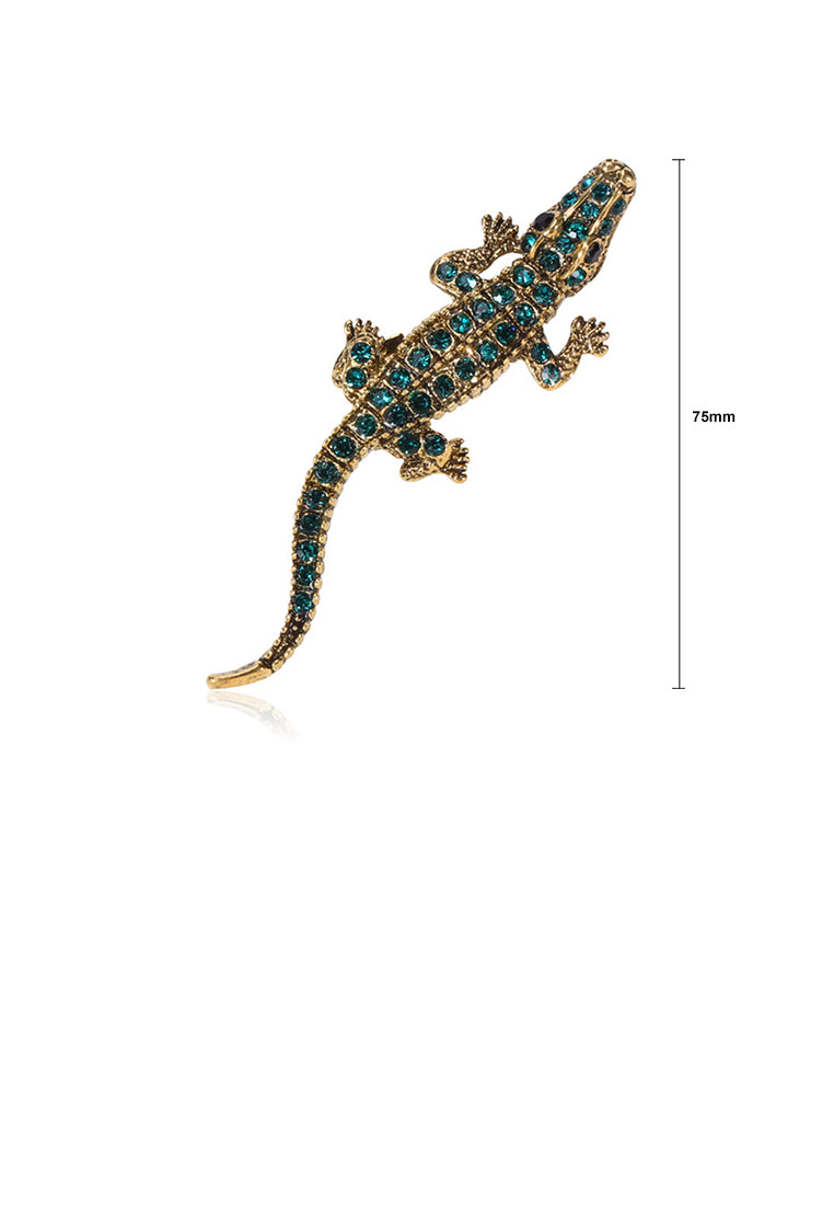 Simple Personality Plated Gold Crocodile Brooch with Green Cubic Zirconia - Luxurious Look