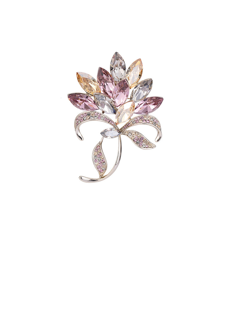 Elegant Temperament Plated Gold Flower Brooch with Colored Cubic Zirconia - Luxurious Look