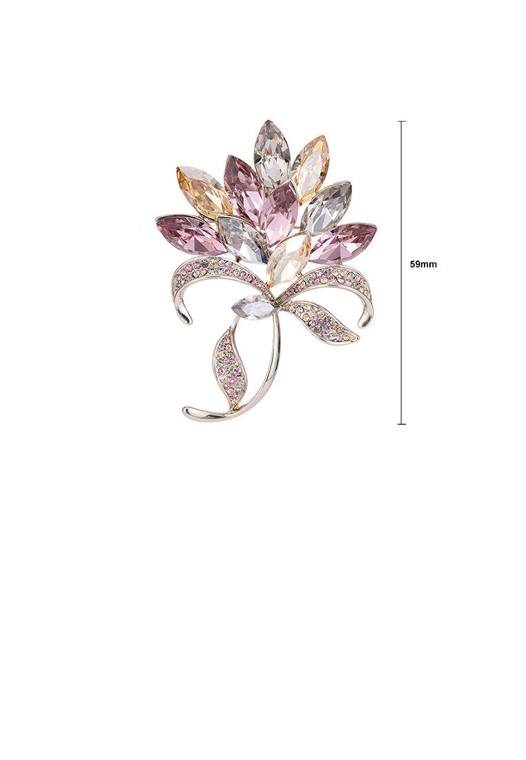 Elegant Temperament Plated Gold Flower Brooch with Colored Cubic Zirconia - Luxurious Look