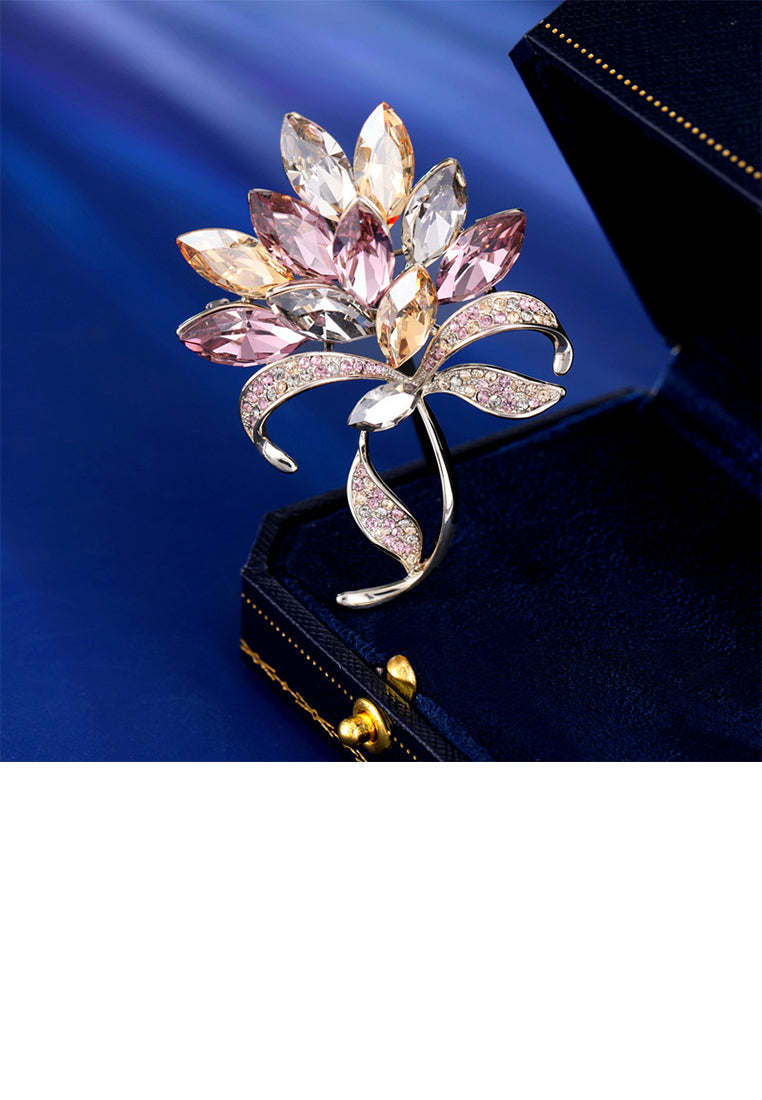 Elegant Temperament Plated Gold Flower Brooch with Colored Cubic Zirconia - Luxurious Look