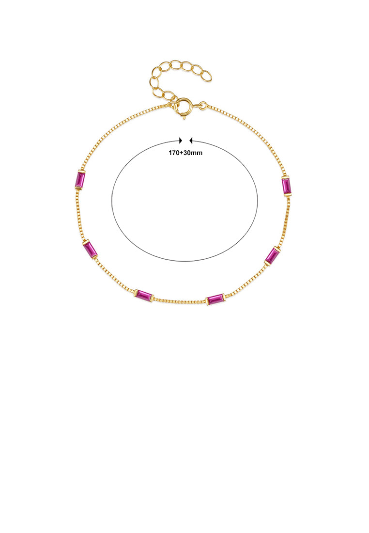 925 Sterling Silver Plated Gold Simple Fashion Geometric Bracelet with Rose Red Cubic Zirconia - Luxurious Look - Vibrant Color
