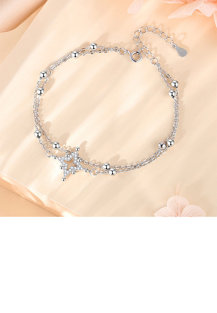 925 Sterling Silver Fashion Simple Hollow Star Double Layer Bracelet