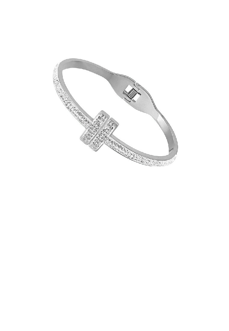 Fashion Brilliant 316L Stainless Steel T Shape Geometric Bangle with Cubic Zirconia - Luxurious Look