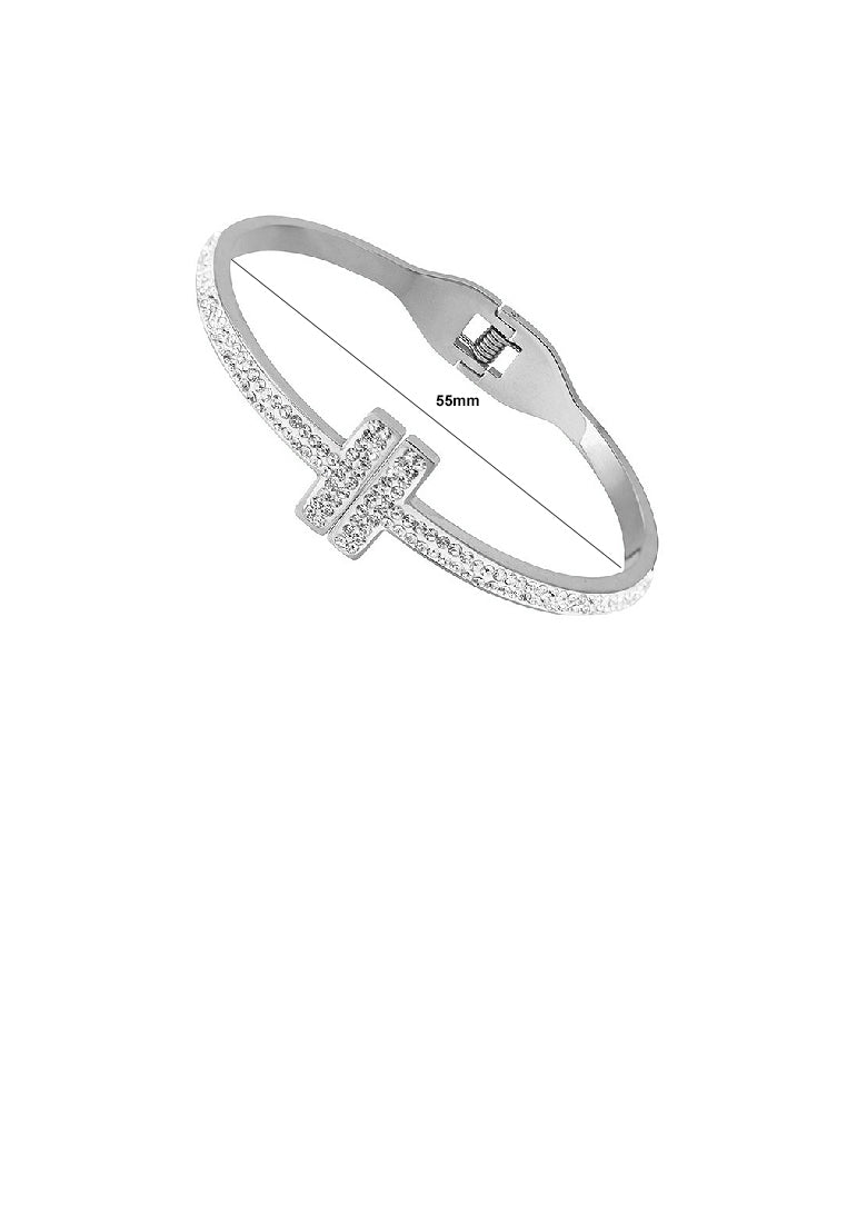 Fashion Brilliant 316L Stainless Steel T Shape Geometric Bangle with Cubic Zirconia - Luxurious Look