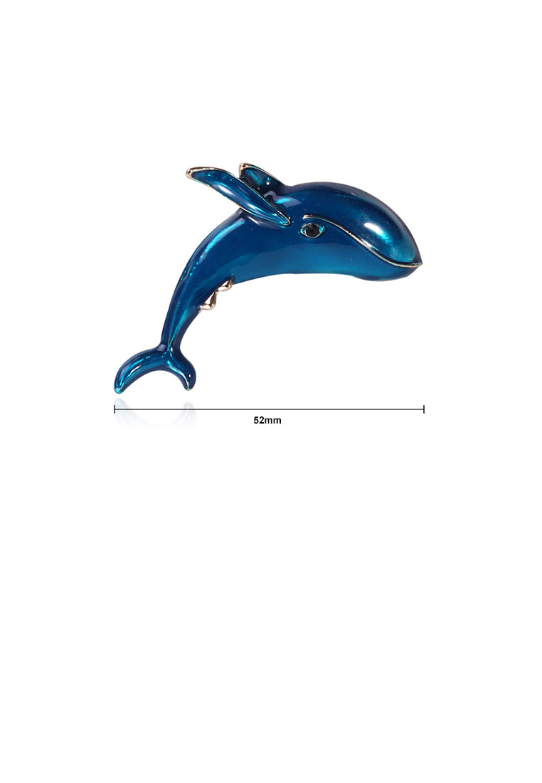 Simple and Cute Plated Gold Blue Dolphin Brooch