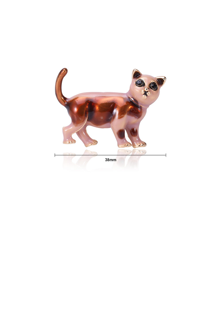 Simple and Cute Brown Puppy Brooch with Black Cubic Zirconia - Luxurious Look - Vibrant Color