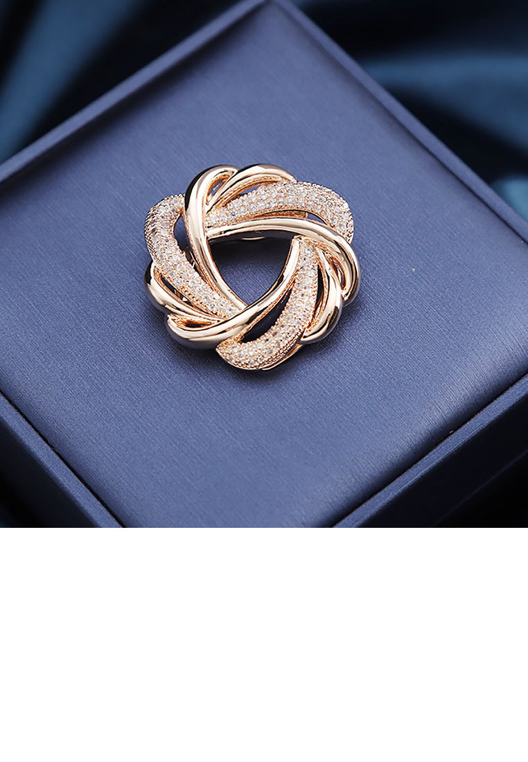 Fashion Temperament Plated Gold Rosette Brooch with Cubic Zirconia - Luxurious Look