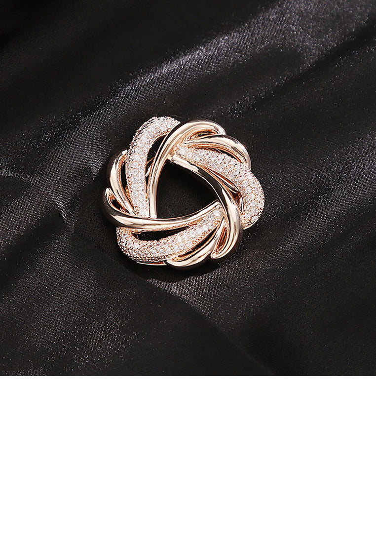 Fashion Temperament Plated Gold Rosette Brooch with Cubic Zirconia - Luxurious Look