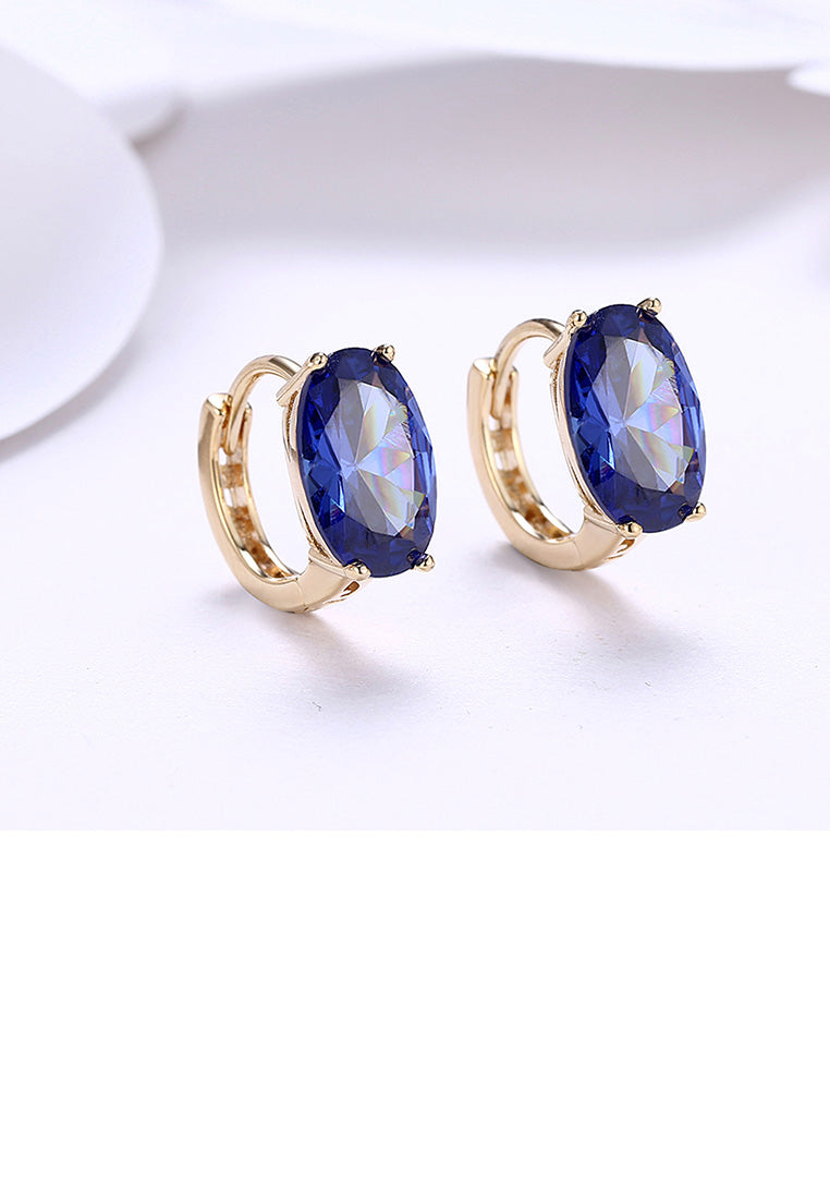 Elegant and Fashion Plated Champagne Geometric Oval Blue Cubic Zircon Earrings