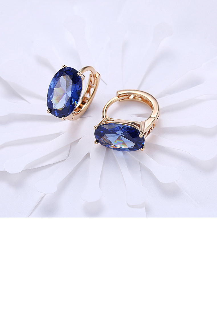 Elegant and Fashion Plated Champagne Geometric Oval Blue Cubic Zircon Earrings