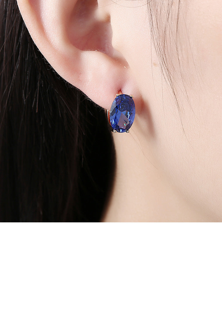 Elegant and Fashion Plated Champagne Geometric Oval Blue Cubic Zircon Earrings