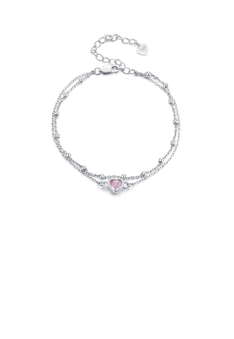 925 Sterling Silver Fashion Simple Heart Shape Double Layer Bracelet with Cubic Zirconia - Luxurious Look