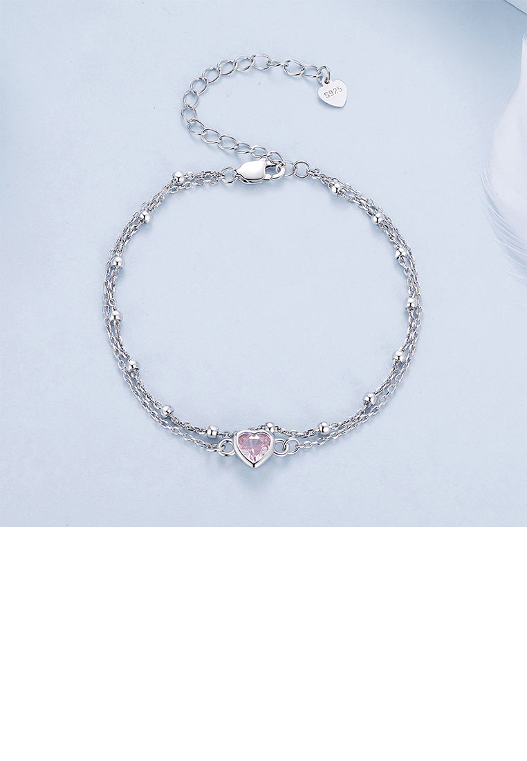 925 Sterling Silver Fashion Simple Heart Shape Double Layer Bracelet with Cubic Zirconia - Luxurious Look