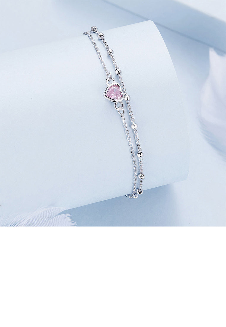 925 Sterling Silver Fashion Simple Heart Shape Double Layer Bracelet with Cubic Zirconia - Luxurious Look