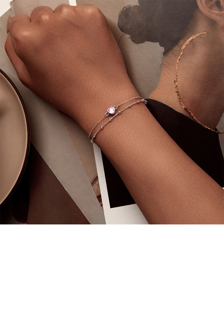 925 Sterling Silver Fashion Simple Heart Shape Double Layer Bracelet with Cubic Zirconia - Luxurious Look