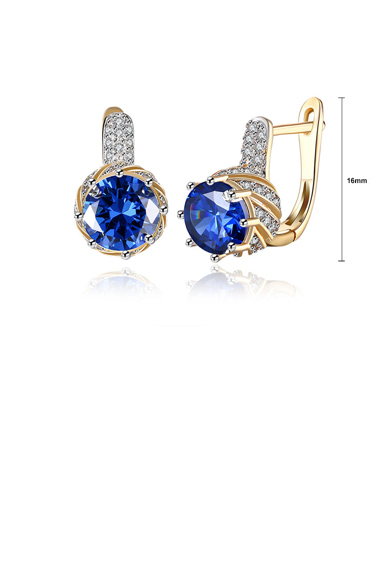 Brilliant and Elegant Plated Champagne Gold Geometric Round Blue Austrian Element Crystal Earrings