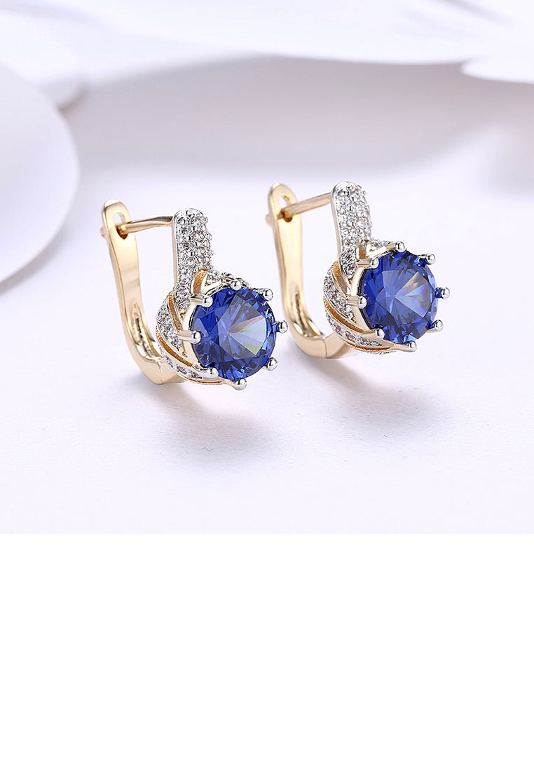 Brilliant and Elegant Plated Champagne Gold Geometric Round Blue Austrian Element Crystal Earrings