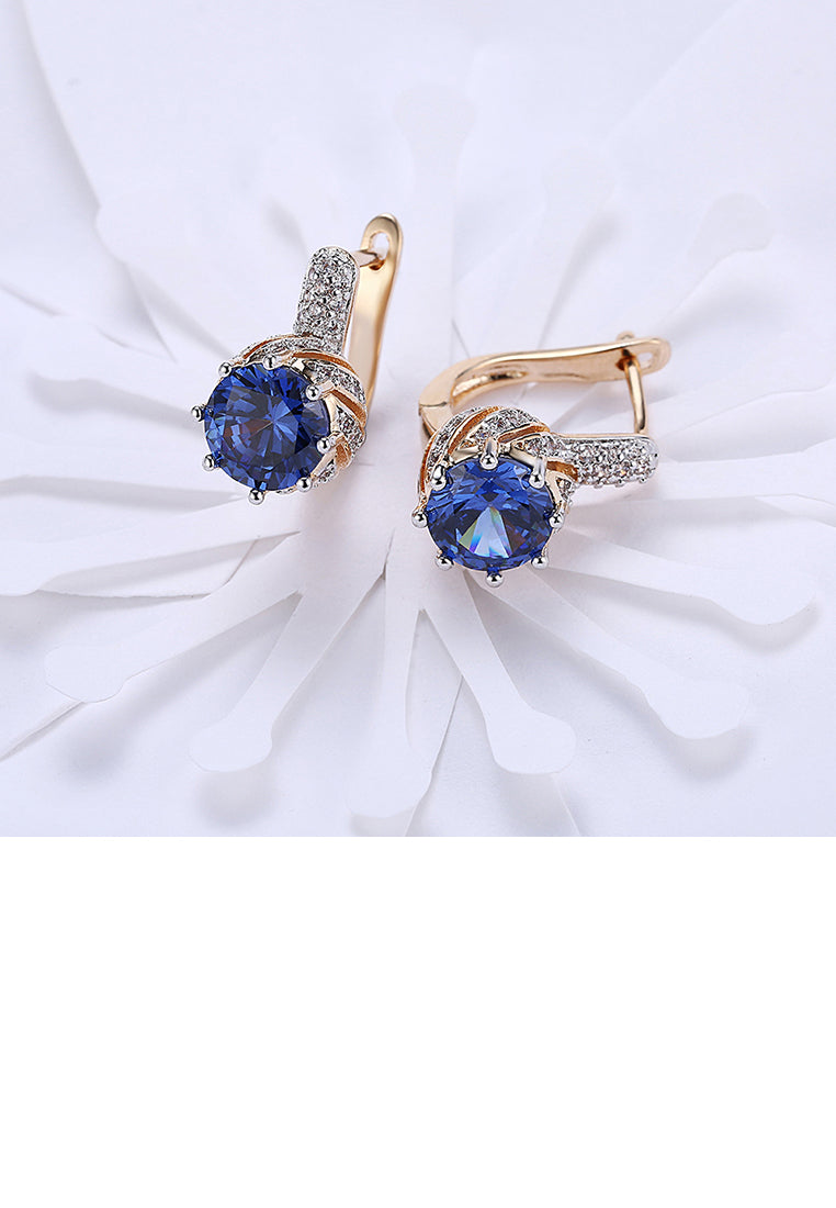 Brilliant and Elegant Plated Champagne Gold Geometric Round Blue Austrian Element Crystal Earrings
