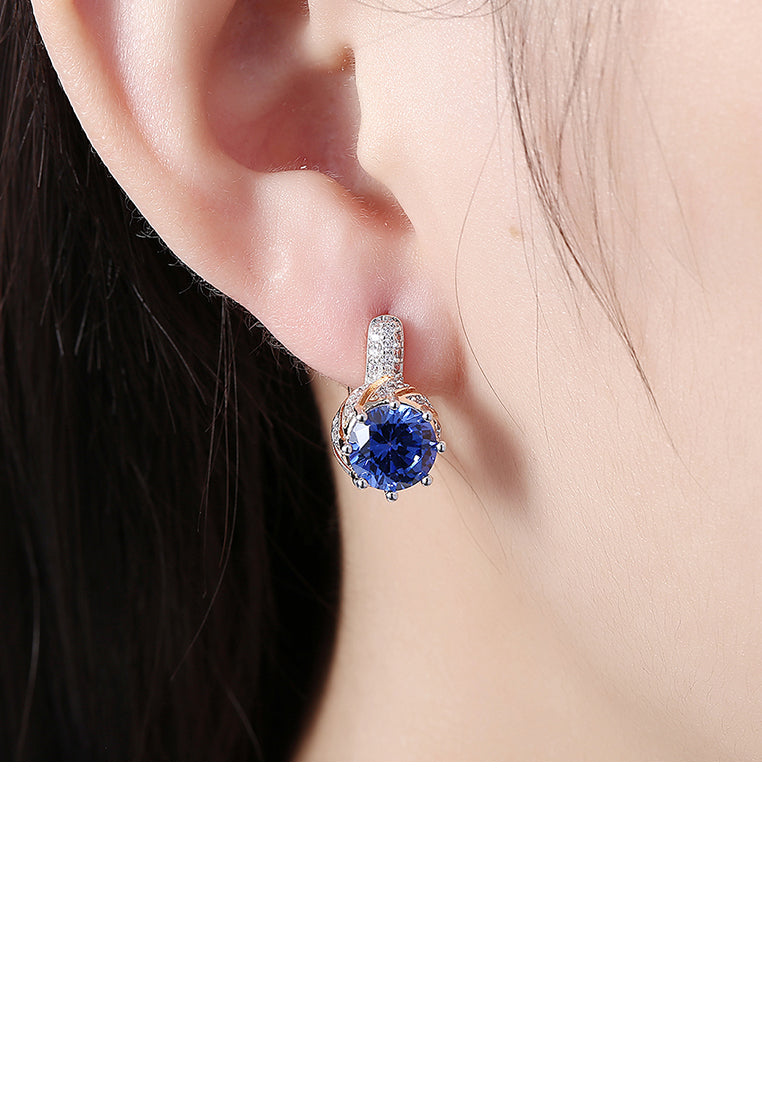 Brilliant and Elegant Plated Champagne Gold Geometric Round Blue Austrian Element Crystal Earrings